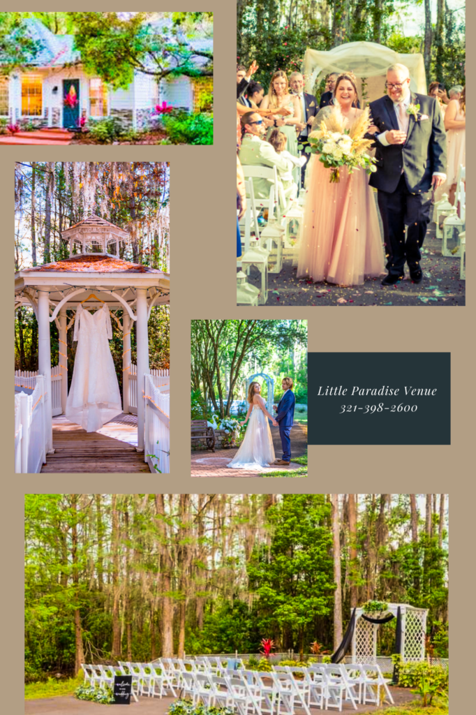 collage of photos from the venue, Little Paradise Wedding Venue, Orlando, FL