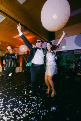 bride and groom showing their excitement at the reception, Bonnet Springs Park, Orlando, FL