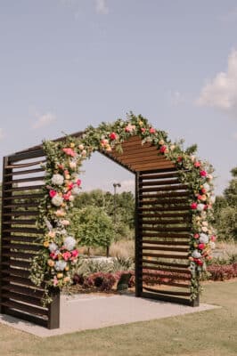pergola adorned with multi colored flowers, Bonnet Springs Park, Orlando, FL