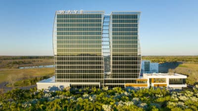 Lake Nona Wave Hotel, towers, view from afar, Orlando, FL