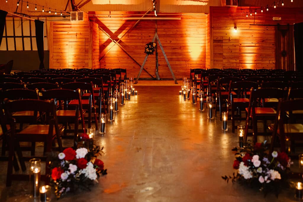 Dark and moody wedding reception at 1010 West Venue 