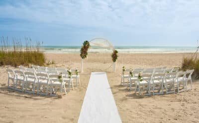 beachfront view, outdoor wedding ceremony set up, Hilton Cocoa Beach Oceanfront, Orlando, FL