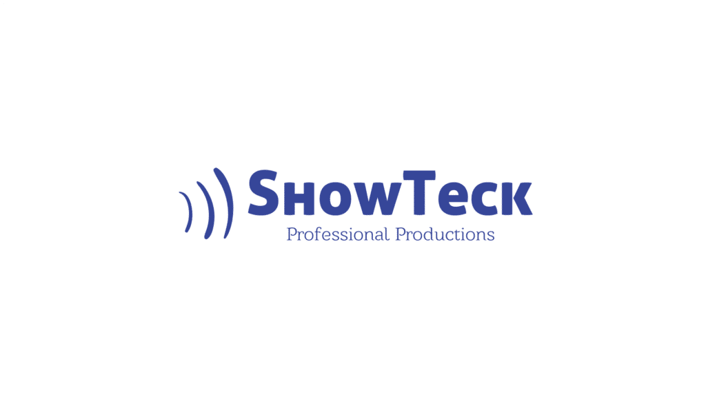 ShowTeck Professional Productions, equioment, logo, blue text, Orlando, FL