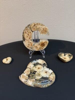 pressed flowers in the shape of a C, and a heart, Lyzmily's Flower Preservation, Orlando, FL