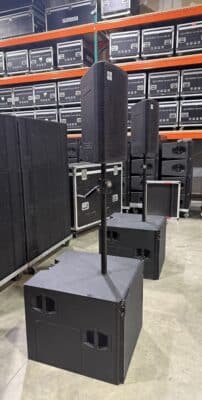 side view of speakers on stands, equipment, Orlando, FL