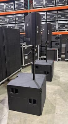 side view of speakers on stands, equipment, Orlando, FL