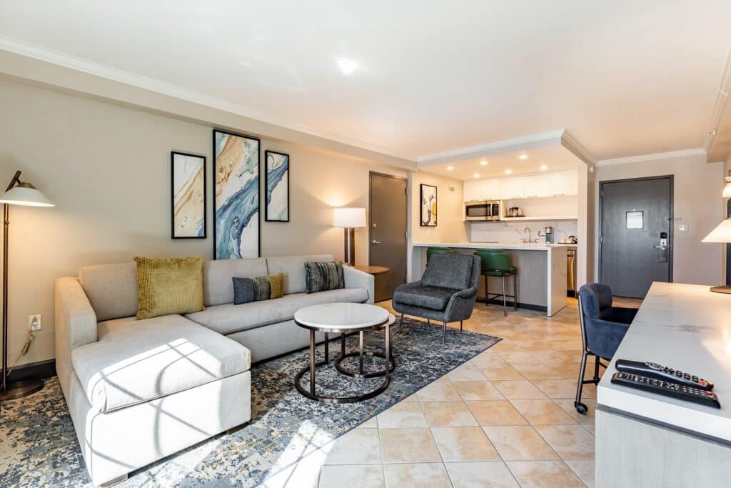 hotel room suite, desk, living area, Orlando, FL