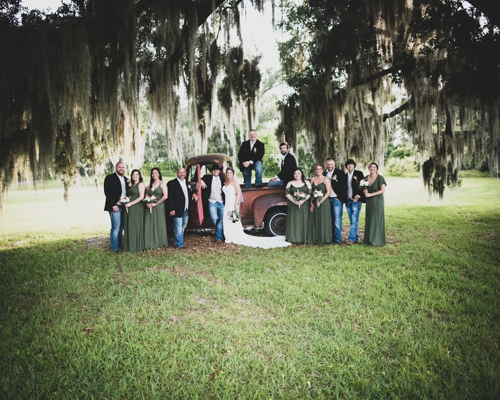 wedding party, open field, old truck, Legacy at Oak Meadows, Orlando, FL