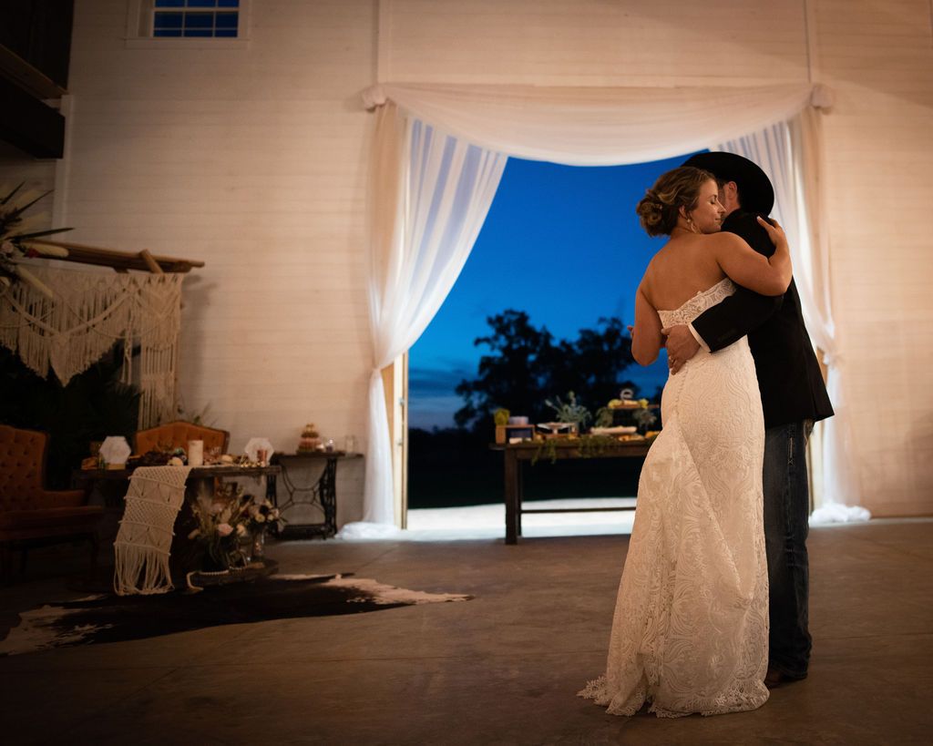 bride and groom dancing at their reception, nighttime, Orlando, FL