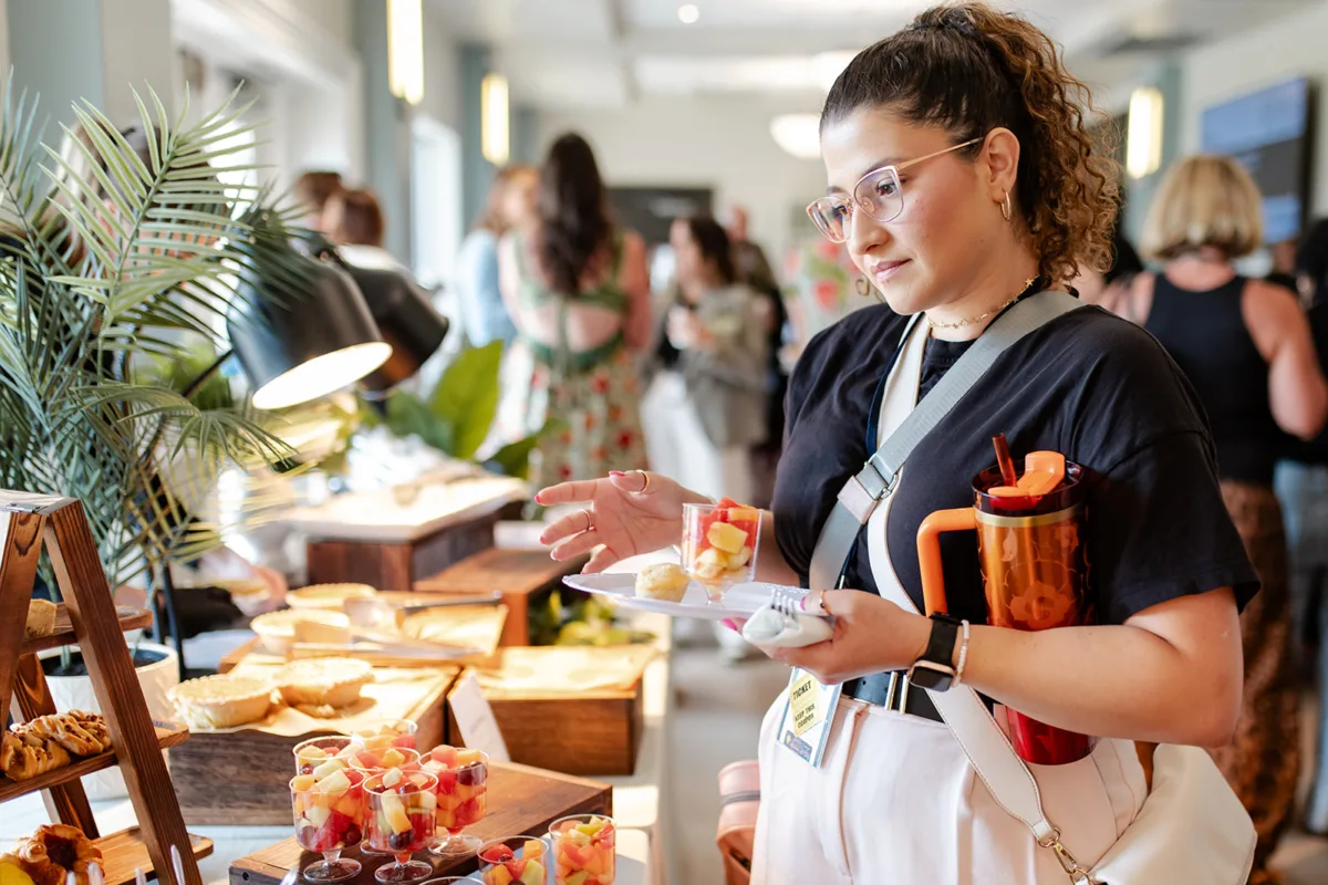 Elegant wedding catering buffet by Done Wright Culinary Services at the Wedding Venue Map Beyond the Aisle showcase in Orlando, featuring gourmet appetizers and wedding reception décor.