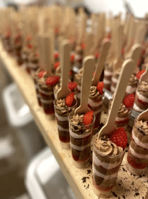 chocolate shooter desserts, topped with raspberries, Orlando, FL