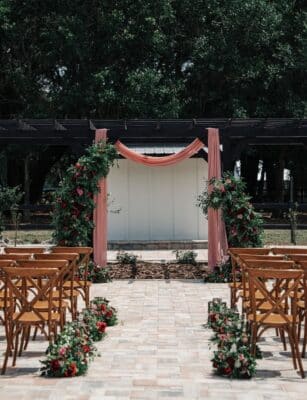 close up of the wedding ceremony set up, outdoors, Villa Serafina, Orlando, FL
