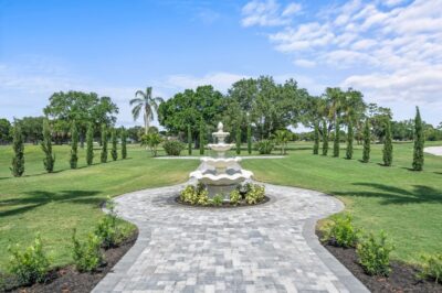 Rockledge Country Club, outdoor area, fountain, stone pathway, beautiful trees, Orlando, FL