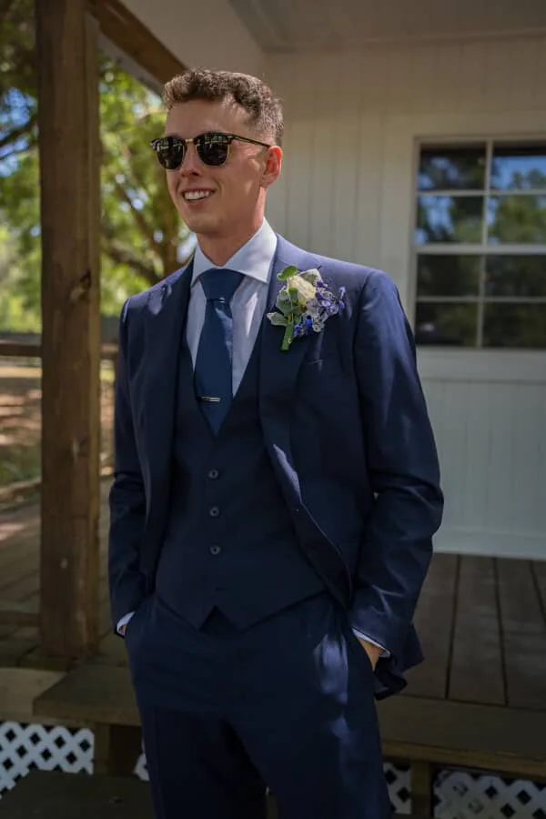 blue custom 3-piece wedding suit Orlando Florida