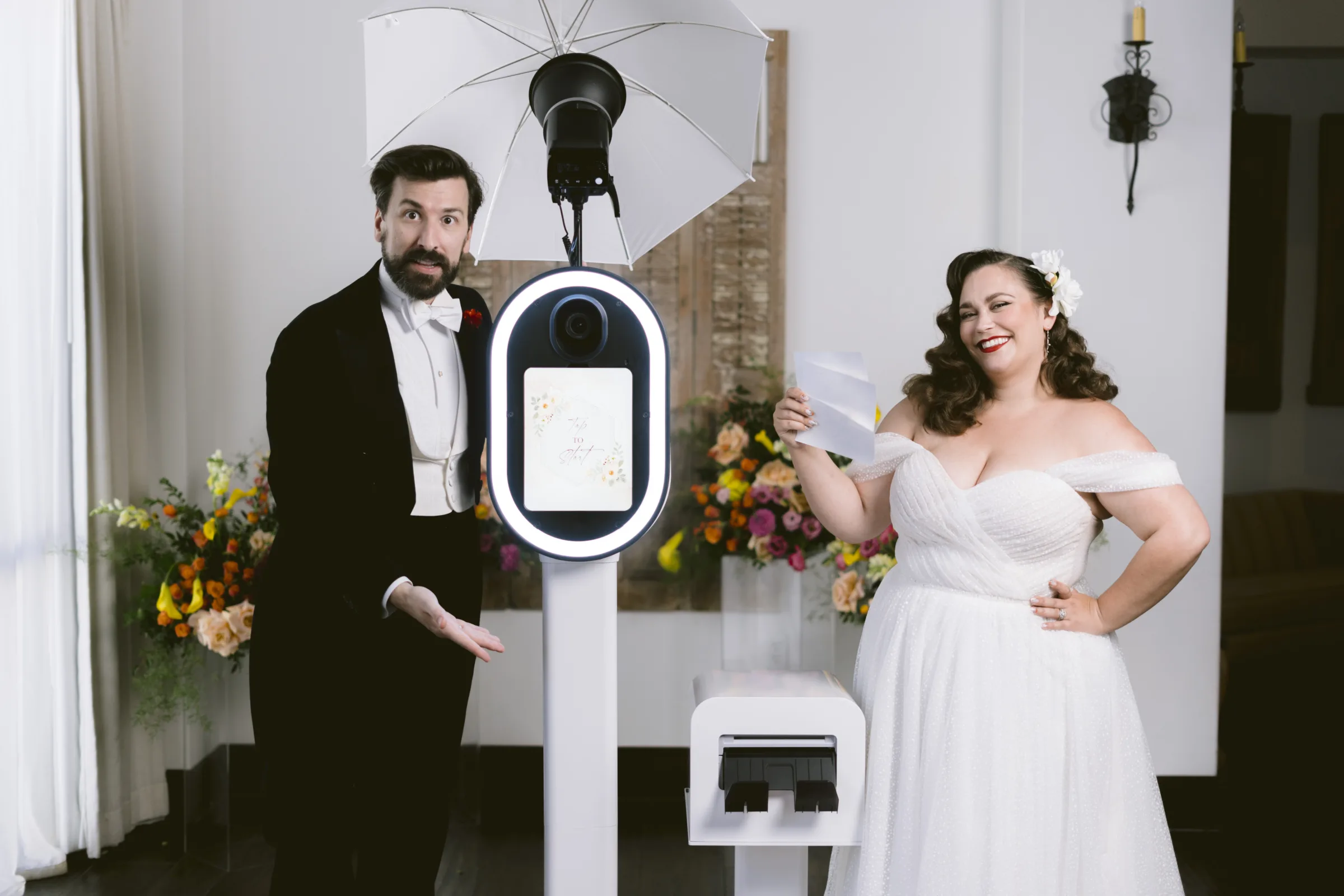 Luxury wedding photo booth in Orlando creating custom photo keepsakes, instant prints, and unforgettable guest experiences.