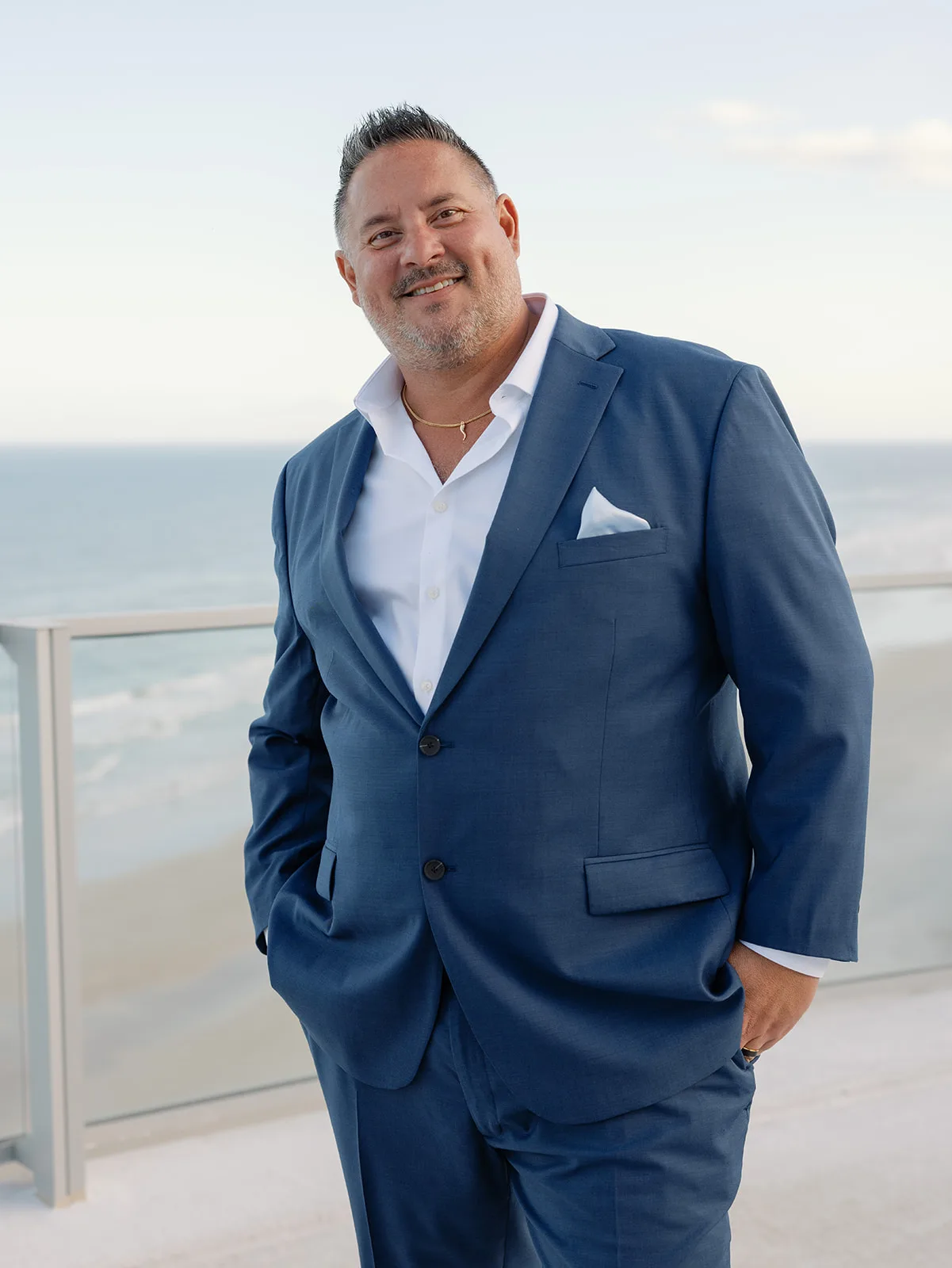 BB Post 054 - Romantic Blush and Blue Daytona Beach Wedding Groom in his suit