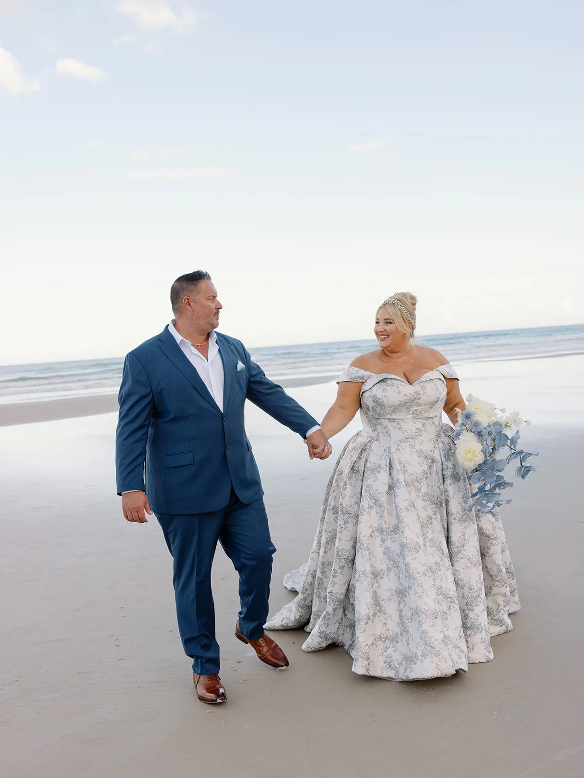 BB Post 080 - Romantic Blush and Blue Daytona Beach Wedding Bride and groom at Daytona Beach wedding