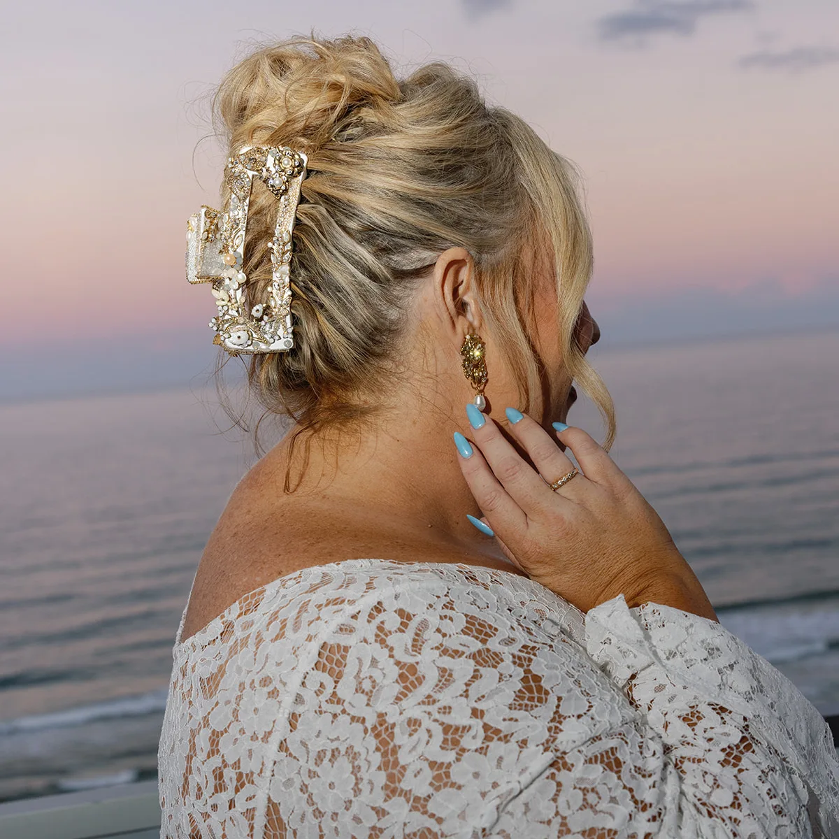BB Rec 069 edited - Romantic Blush and Blue Daytona Beach Wedding Bride wearing custom bridal claw clip