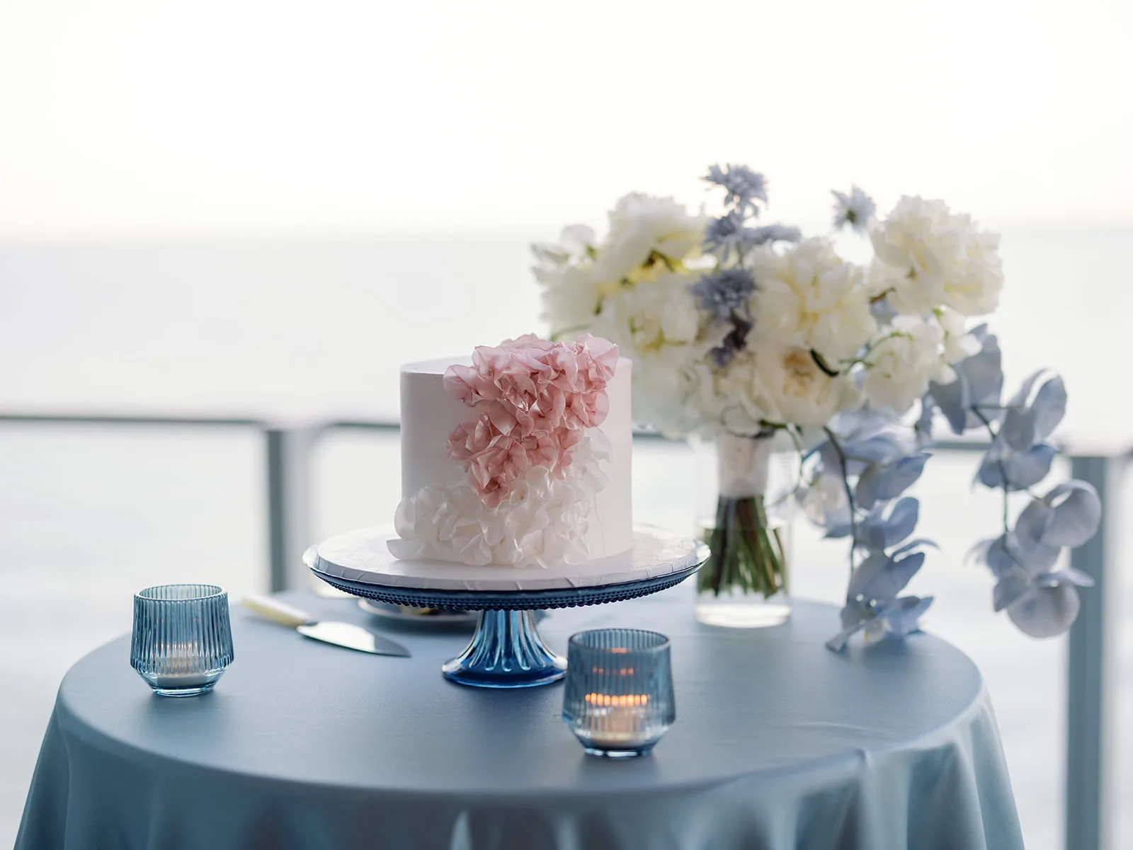 BB Rec Details 163 - Romantic Blush and Blue Daytona Beach Wedding Blush and white wedding cake